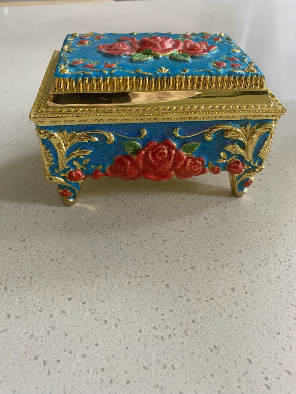 Jewelry Box - Hand Painted Blue and Red
